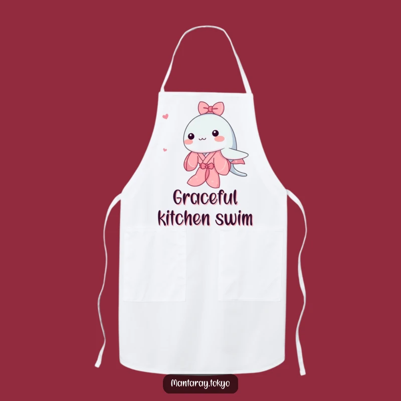 Funny Kawaii Manta Ray Apron: Pink Kimono Kitchen Wear, Cute Swimmer, Dashing Funny Gift