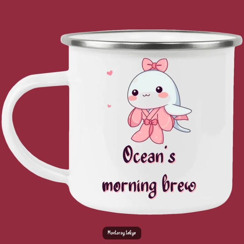Funny Kawaii Manta Ray Camping Mug: Pink Kimono, Cute Swimmer, Durable Funny Gift