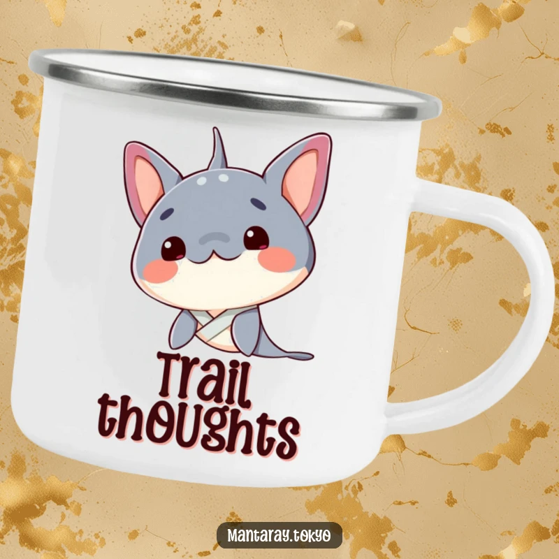 Funny Manta Ray Camping Mug: A kawaii manta ray curiously tilting its head, its neat kimono collar adding a touch of gentle humor.