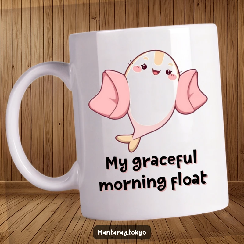 Funny Kawaii Manta Ray Mug: Gracefully flipping in a billowing kimono, spreading joy and laughter with every sip.