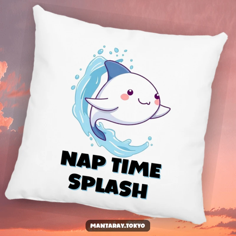 Funny Manta Ray Pillow: A kawaii manta ray playfully splashing water, offering comfort and a splash of humor.