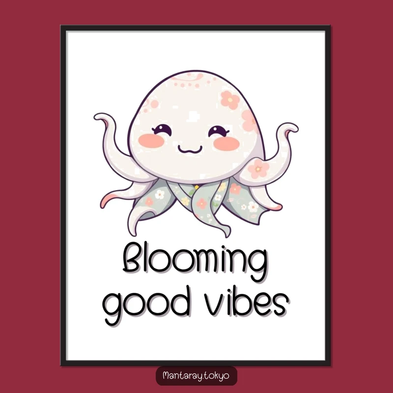 Funny Manta Ray Floral Kimono Digital Art: Waving Tentacles, Whimsical Humorous Gift