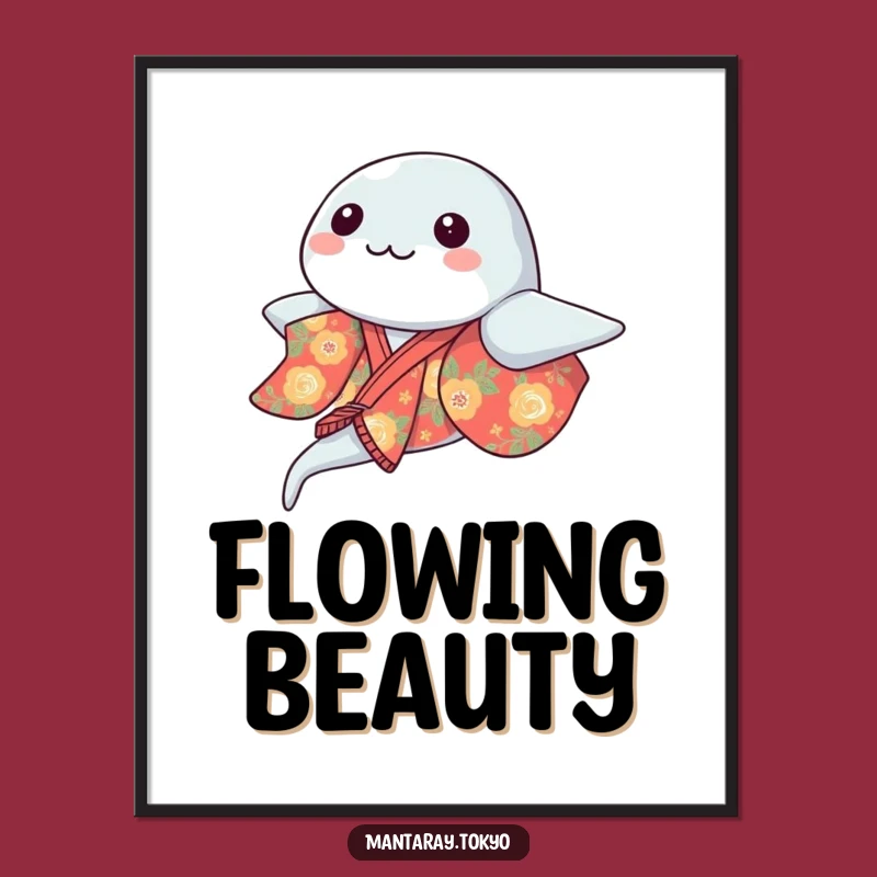 Funny Kawaii Manta Ray Kimono Digital Art: Glider Wall Decor, Perfect Humorous Gift