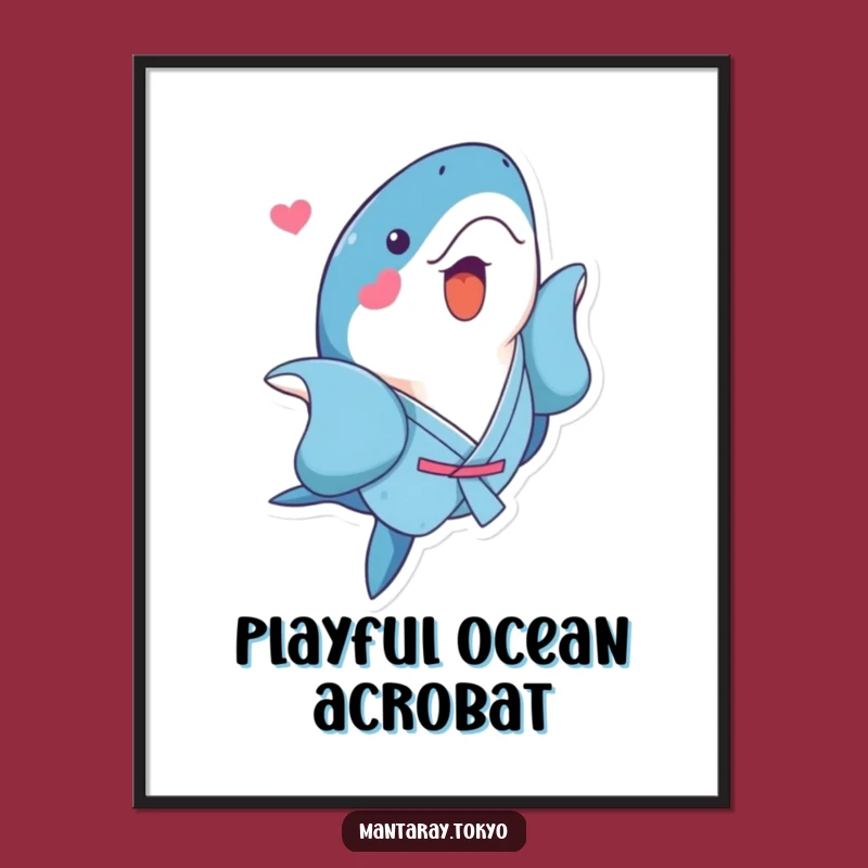 Funny Kawaii Manta Ray Digital Art: Blue Kimono Flip, Playful Scene, Instant Funny Gift Download