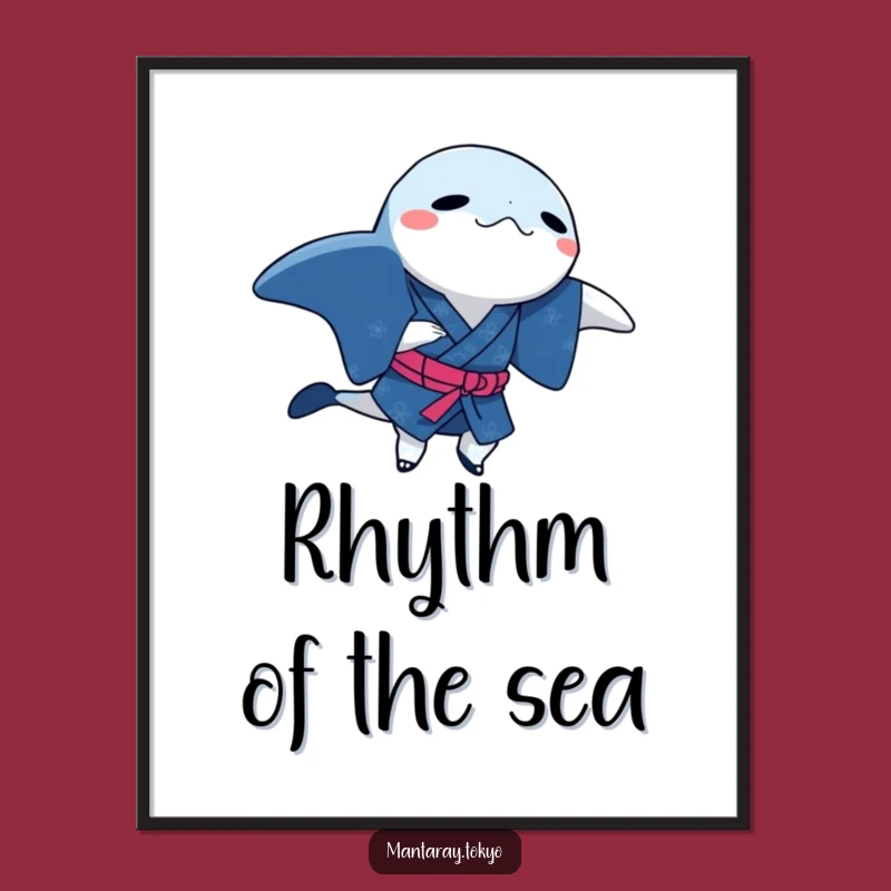 Funny Manta Ray Indigo Kimono Digital Art: Dancing Step, Whimsical Humorous Gift