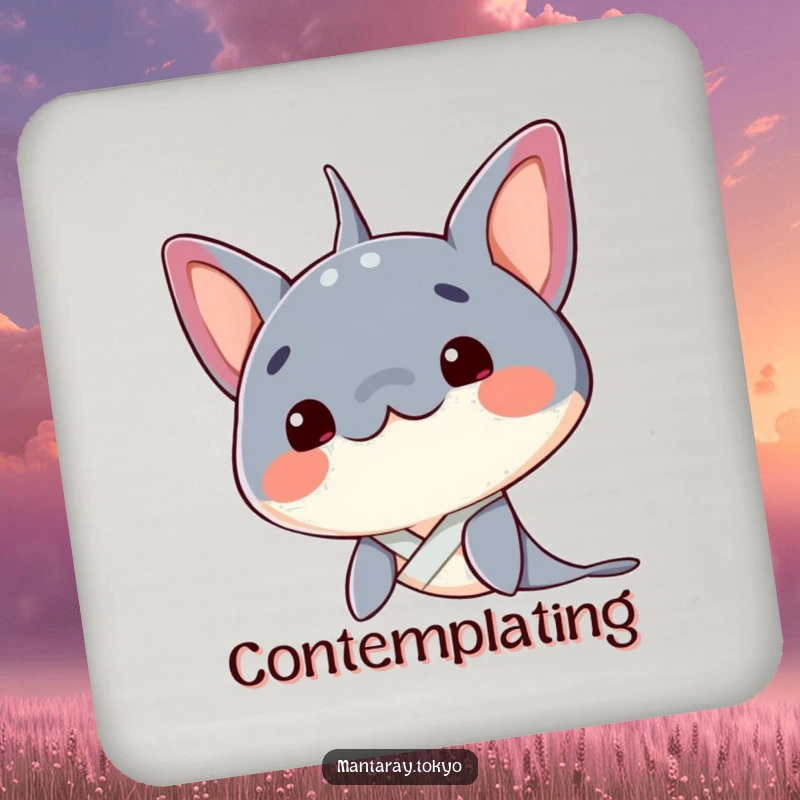 Funny Manta Ray Coaster: A kawaii manta ray tilting its head curiously, its neat kimono collar adding subtle, humorous elegance.