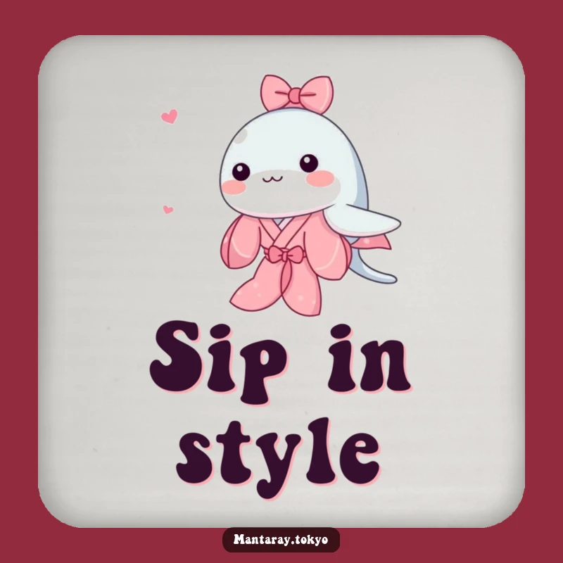 Funny Kawaii Manta Ray Coasters: Pink Kimono Art Set, Cute Swimmer, Stylish Funny Gift