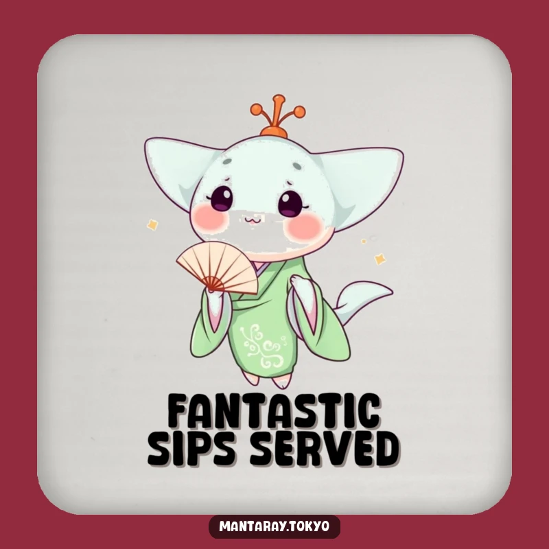 Funny Kawaii Manta Ray Kimono Coaster Set: Protect Surfaces with Humor