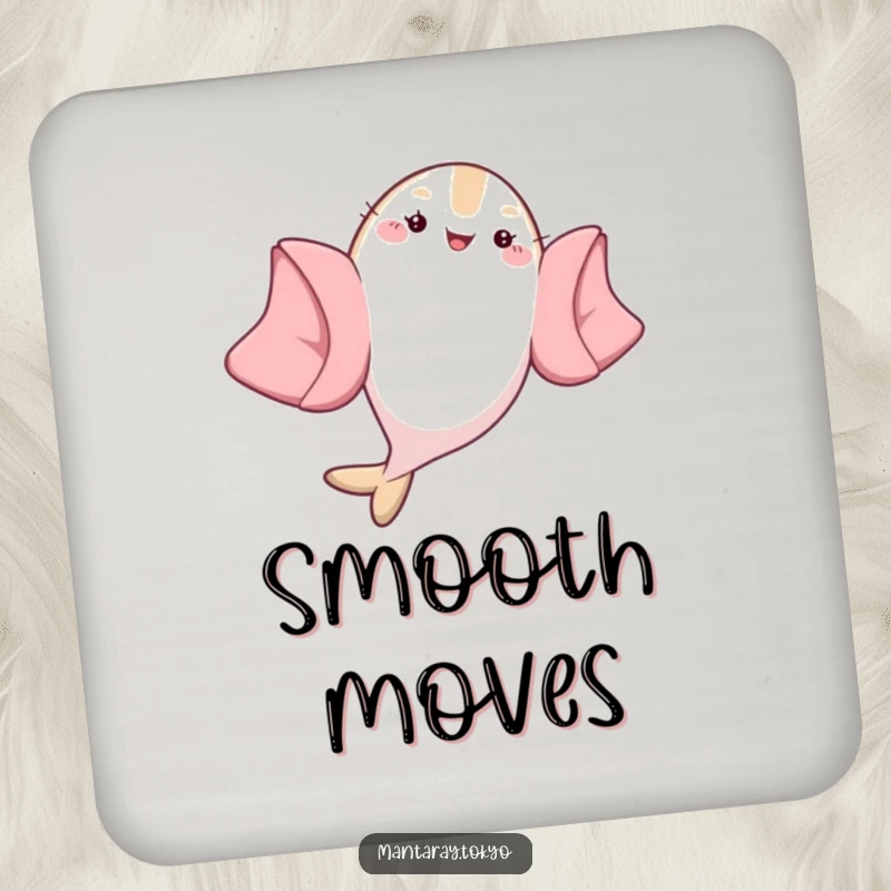 Funny Manta Ray Coaster: A kawaii manta ray in a kimono flip, guarding your table with humorous aquatic flair.