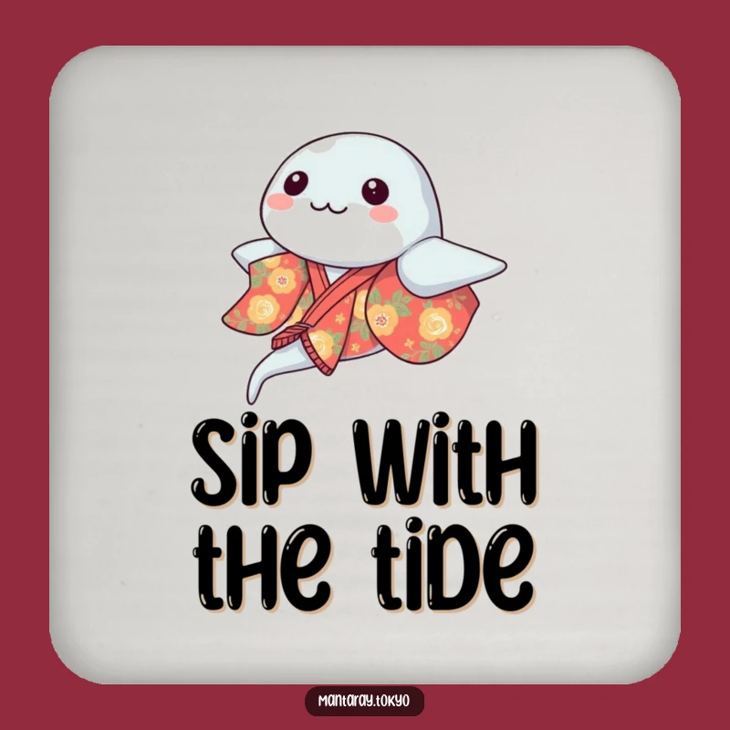 Funny Kawaii Manta Ray Kimono Coaster: Glider Drink Protector, Small Humorous Gift