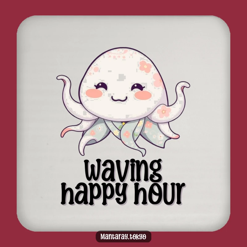 Funny Manta Ray Floral Kimono Coaster: Waving Tentacles, Small Humorous Gift