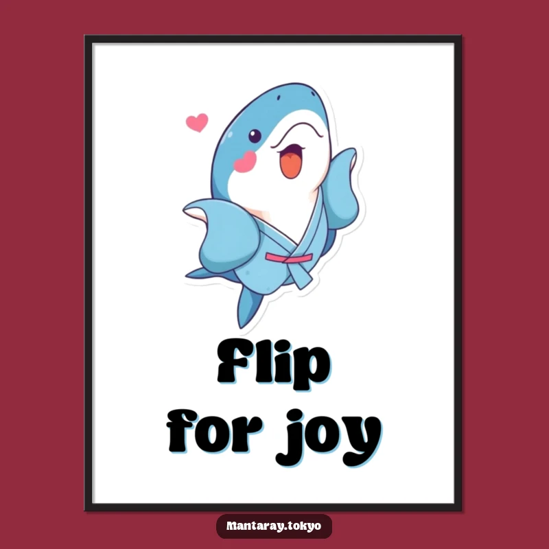 Funny Kawaii Manta Ray Poster: Blue Kimono Flip Art, Playful Swim Print, Cute Funny Gift Decor