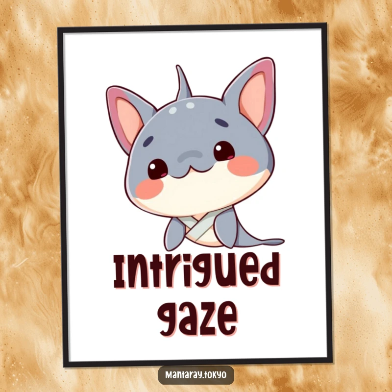 Funny Manta Ray Poster: A kawaii manta ray tilting its head curiously, with a neat kimono collar, for humorous intellectual decor.