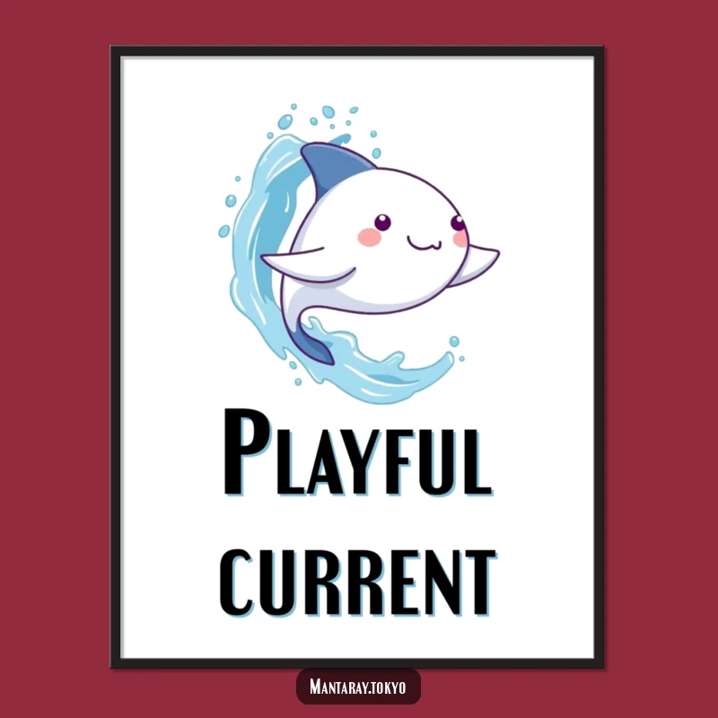 Funny Kawaii Manta Ray Splash Poster - Vibrant Ocean Wall Art Gift