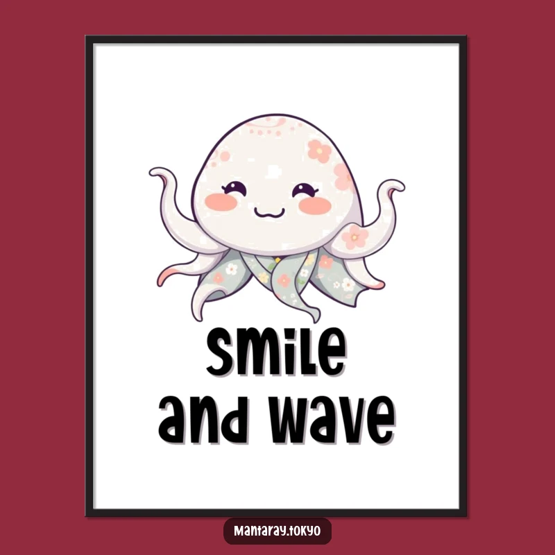 Funny Manta Ray Floral Kimono Poster: Waving Tentacles, Whimsical Humorous Art