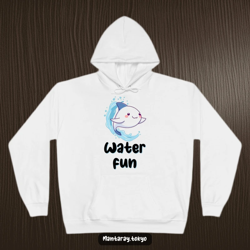 Funny Manta Ray Hoodie: A kawaii manta ray playfully splashing water, offering warmth and a humorous, aquatic vibe.