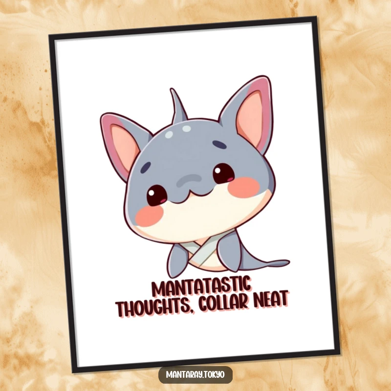 Funny Free Printable Wall Art: A kawaii mantaray with a neat kimono collar tilts its head, conveying gentle curiosity.