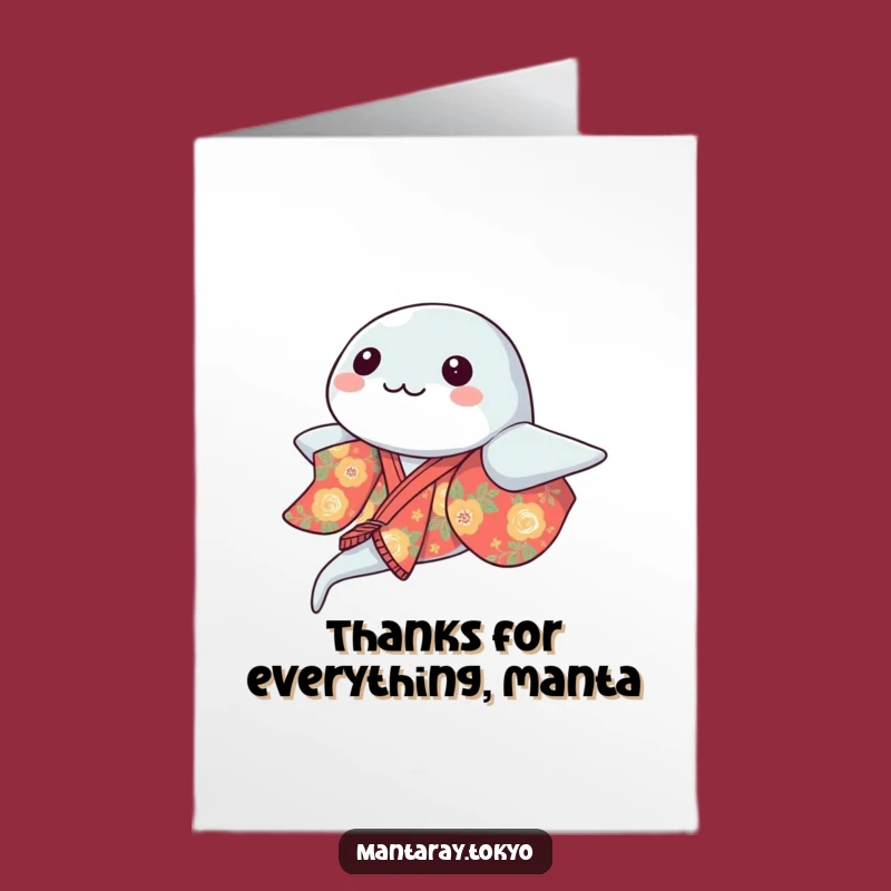 Free Printable Kawaii Manta Ray Thank You Card: Funny Downloadable Kimono Gift