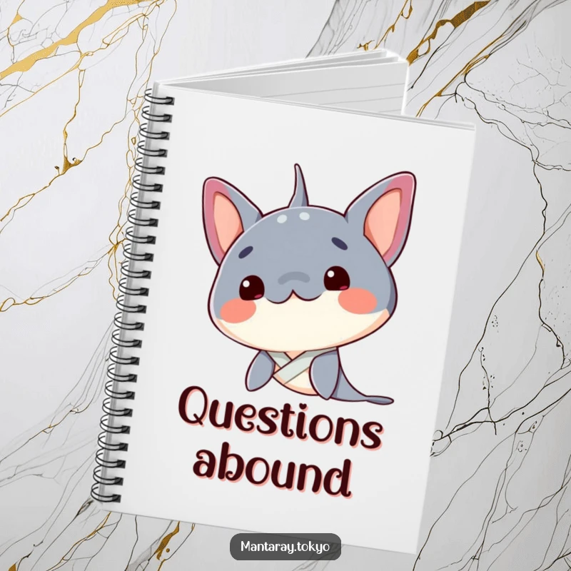 Funny Manta Ray Notebook: A kawaii manta ray curiously tilting its head, its neat kimono collar adding a touch of gentle humor.