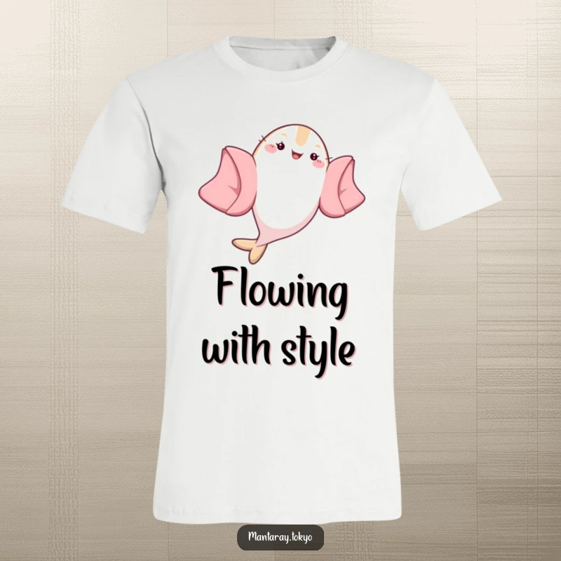 Funny Manta Ray T-Shirt: A kawaii manta ray in a flowing kimono executing a perfect, humorous flip.