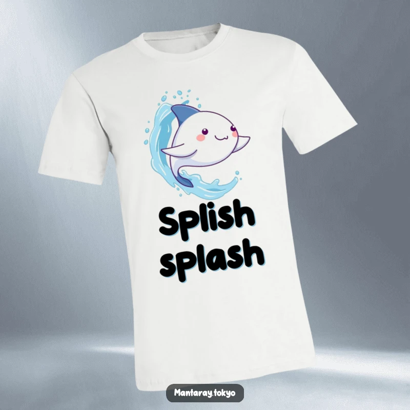 Funny Manta Ray T-Shirt: A kawaii manta ray gleefully splashing water, embodying pure, humorous aquatic joy.
