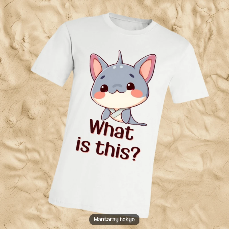Funny Manta Ray T-Shirt: A kawaii manta ray tilts its head inquisitively, its neat kimono collar adding to its charm.