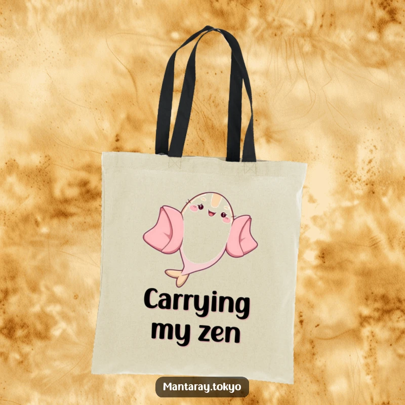 Funny Manta Ray Tote Bag: A kawaii manta ray performing a stylish kimono flip, ready to carry your treasures with humor.