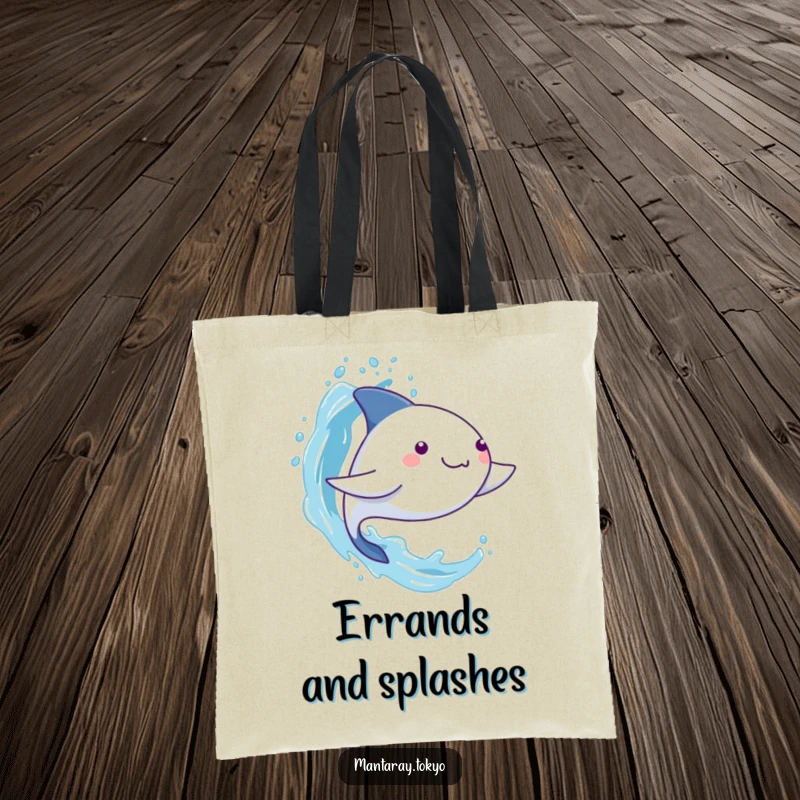 Funny Manta Ray Tote Bag: A kawaii manta ray splashing water, ready to carry your items with playful, oceanic humor.