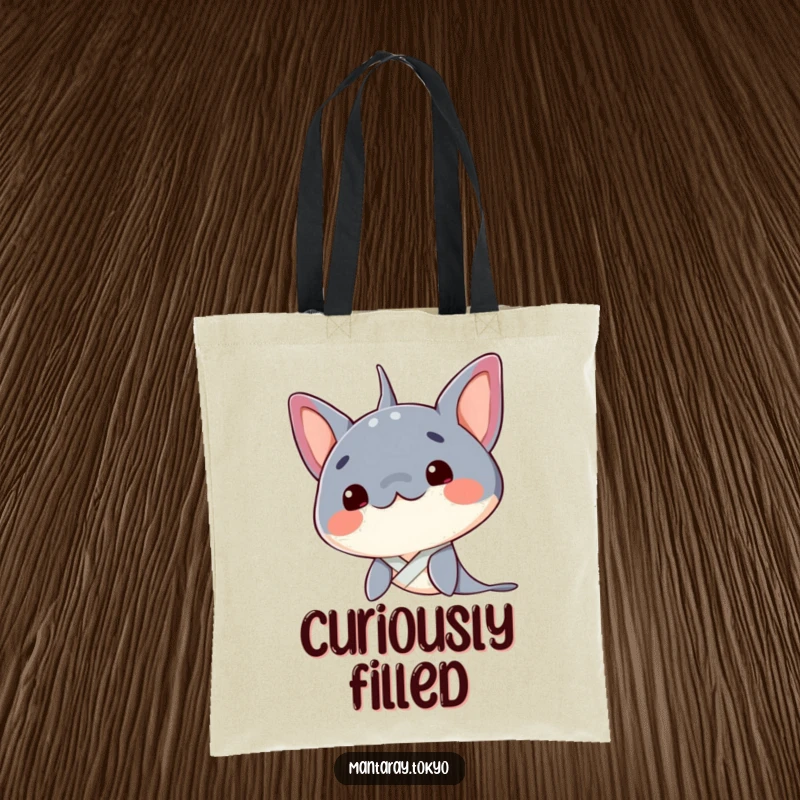 Funny Manta Ray Tote Bag: A kawaii manta ray tilting its head curiously, its neat kimono collar adding to its sophisticated humor.